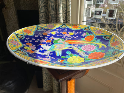 Vintage Japanese Porcelain Charger – Hand Painted Phoenix and Floral Design, Imari Style Wall Plate (c.1970s)