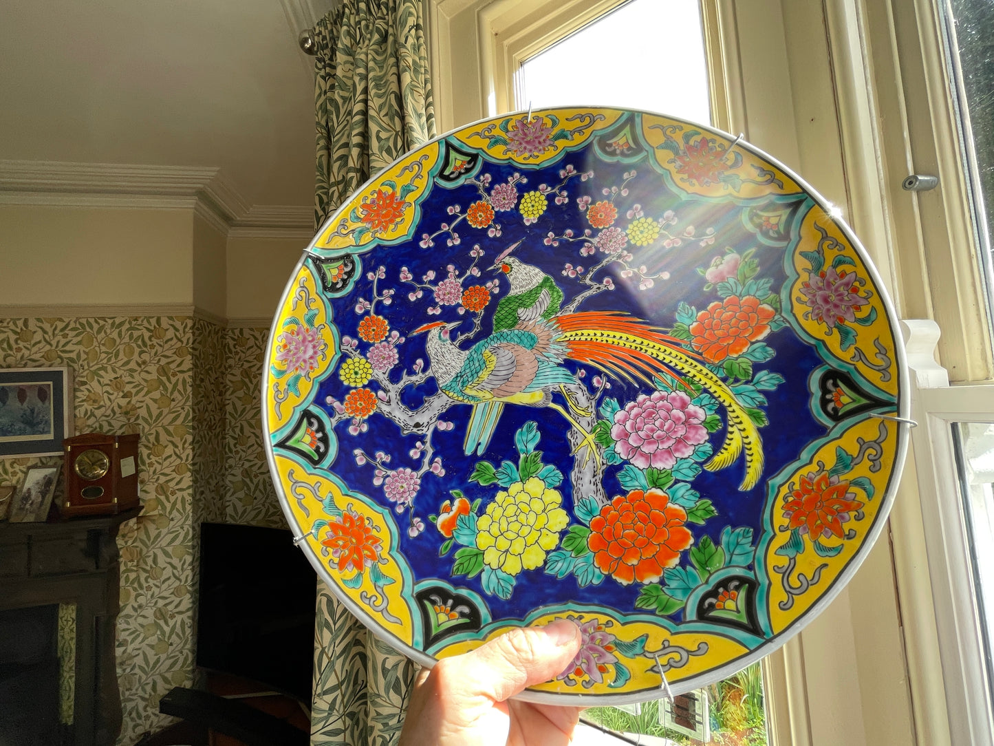 Vintage Japanese Porcelain Charger – Hand Painted Phoenix and Floral Design, Imari Style Wall Plate (c.1970s)