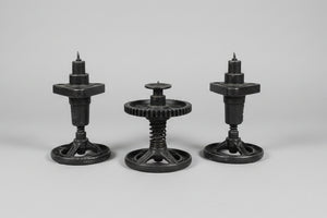 Industrial Metal Wheel Candle Holders – Set of 3 Rustic Valve Handle Candlesticks (set 1) – Upcycled Factory Style Home Decor