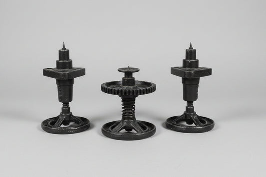 Industrial Metal Wheel Candle Holders – Set of 3 Rustic Valve Handle Candlesticks (set 1) – Upcycled Factory Style Home Decor