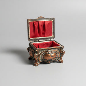 Antique Copper Relief Trinket Box – Lucerne & Pilatus Souvenir – Red Satin Lined Jewellery Box c1900