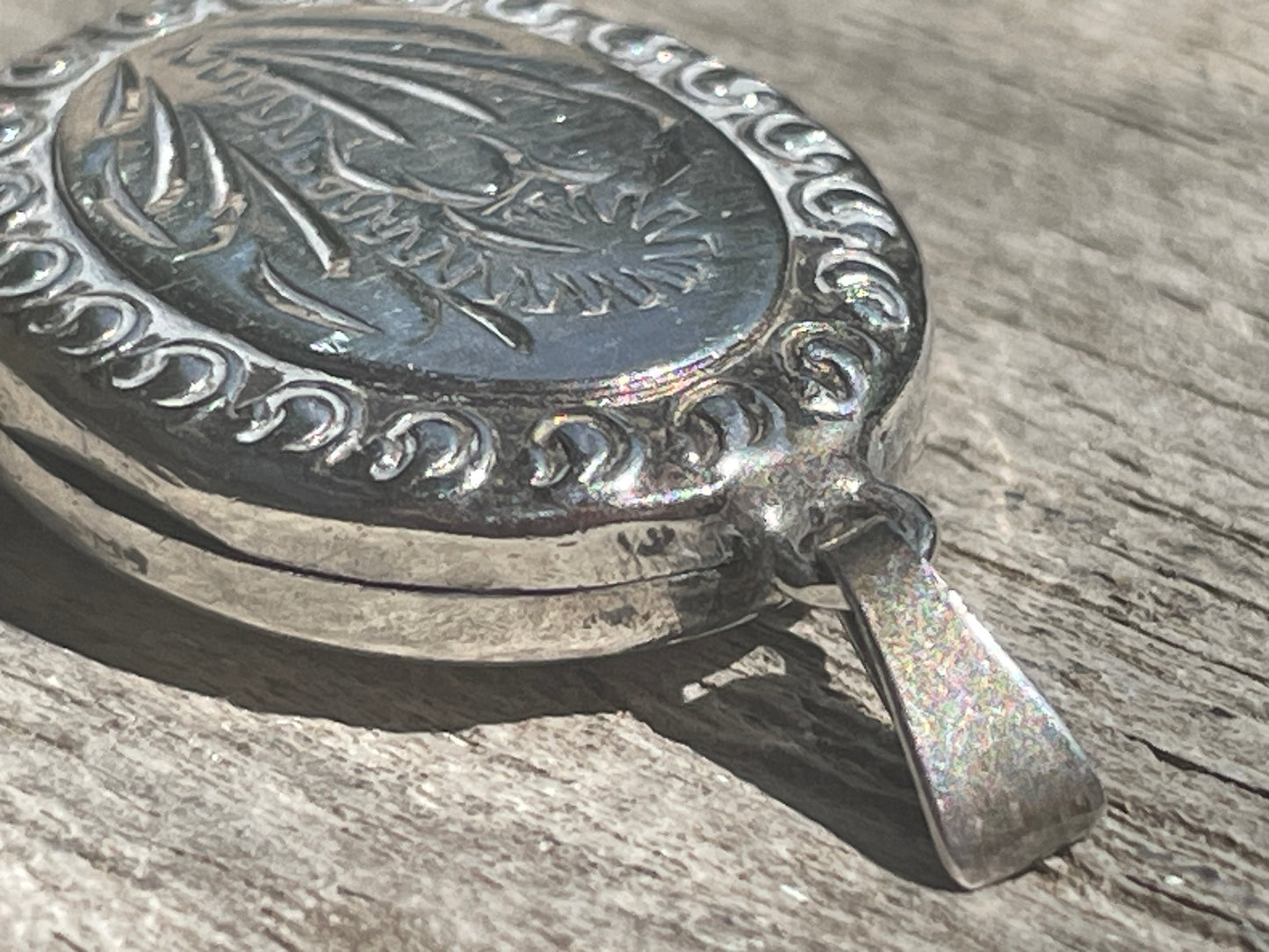 Vintage Oval Silver Floral Locket | Engraved Photo Pendant | Stamped "Silver" | Mid-Century Keepsake
