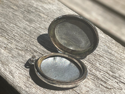 Vintage Oval Silver Floral Locket | Engraved Photo Pendant | Stamped "Silver" | Mid-Century Keepsake