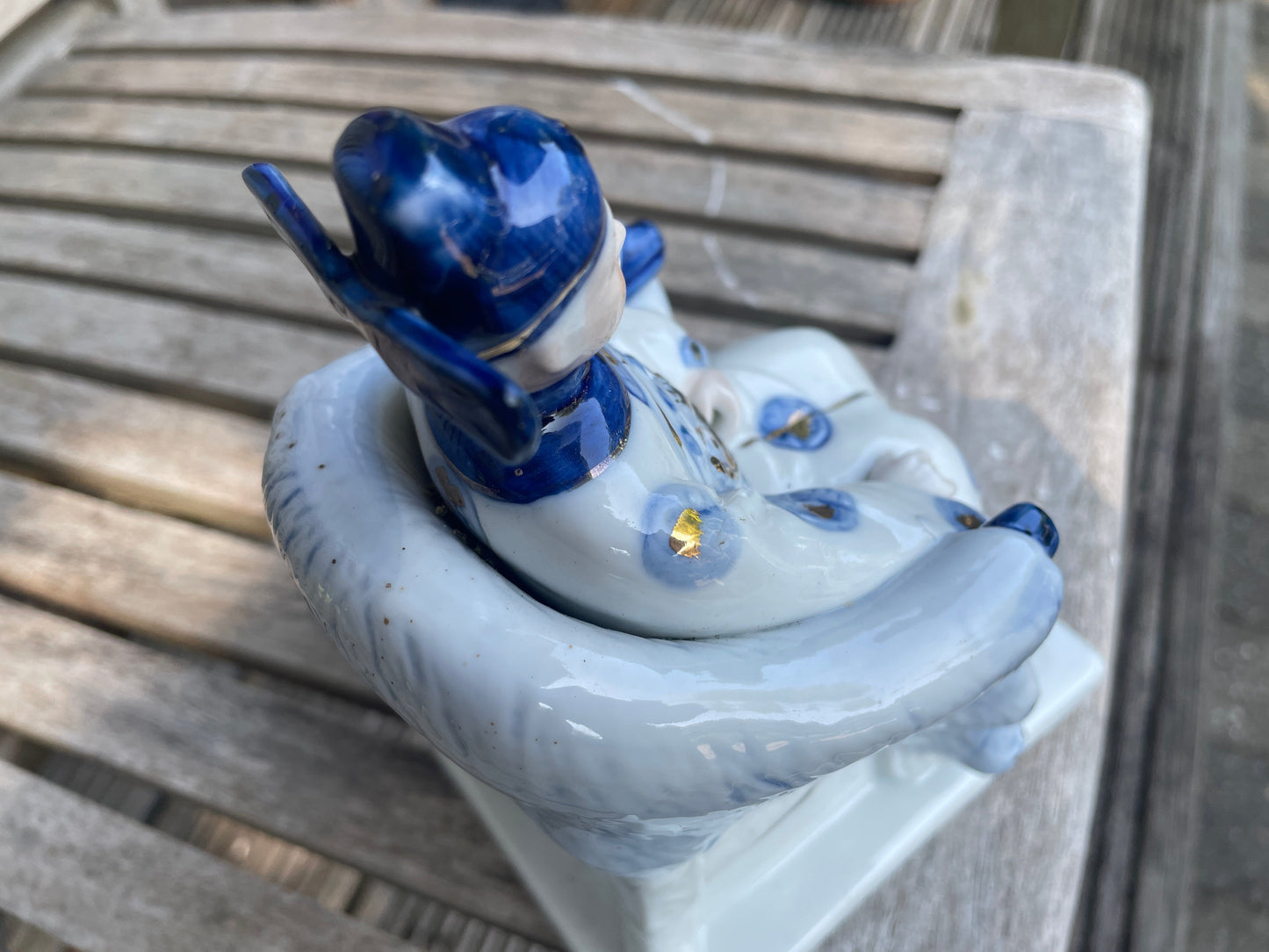 Vintage Chinese Porcelain Mandarin Figurine with Blue & Gilt Detailing – 17cm