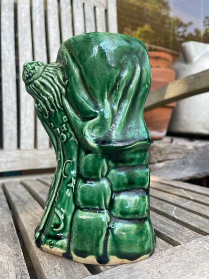 Vintage Green Glazed Wizard Oil Burner | 17cm Ceramic Luminary with Star & Moon Cloak | Mystical Sorcerer Candle Holder