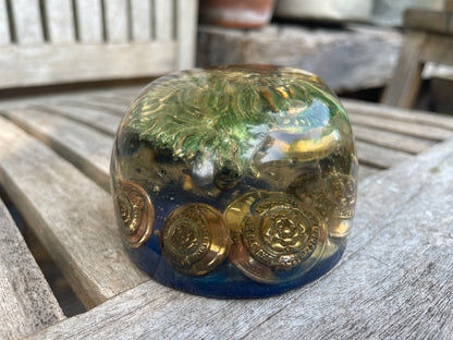 Vintage Military Button Paperweight | Handmade Resin Desk Ornament with British Crest Design