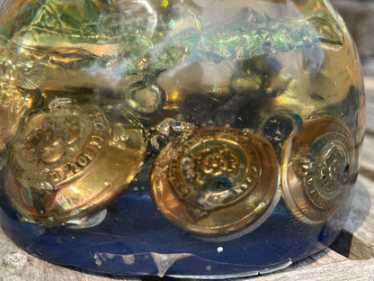 Vintage Military Button Paperweight | Handmade Resin Desk Ornament with British Crest Design