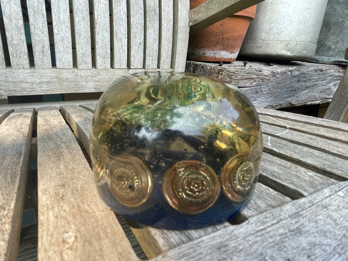 Vintage Military Button Paperweight | Handmade Resin Desk Ornament with British Crest Design