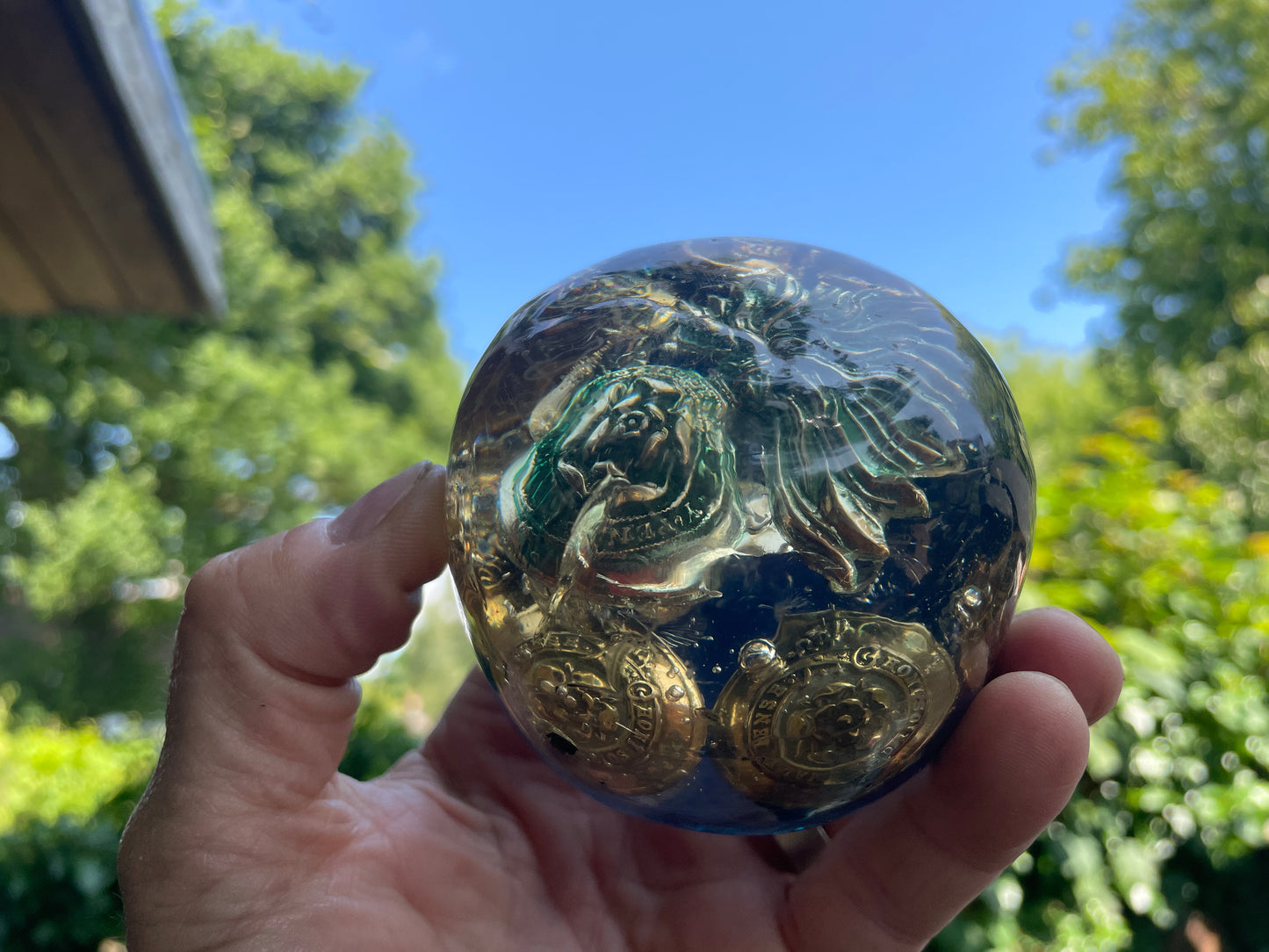 Vintage Military Button Paperweight | Handmade Resin Desk Ornament with British Crest Design