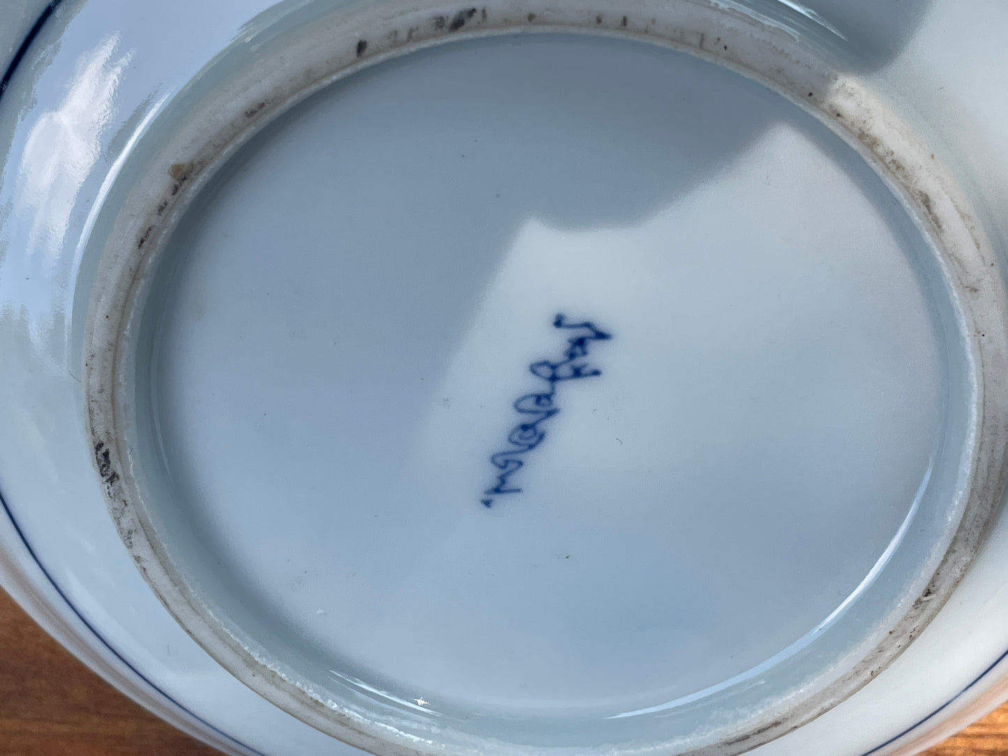 Vintage Japanese Arita Blue and White Porcelain Dish with Peacock and Peony Design – Scalloped Rim, Hand-Painted Mark