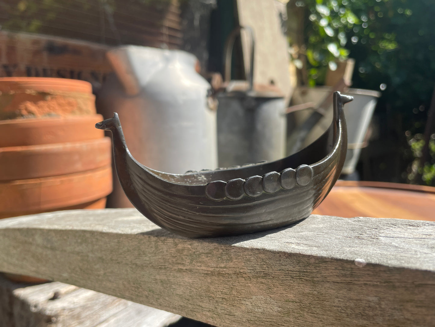 Vintage Just Andersen Viking Ship – Danish Cast Metal Longboat Dish, Model 1109
