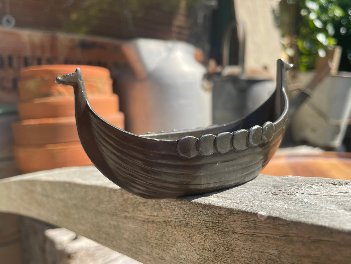 Vintage Just Andersen Viking Ship – Danish Cast Metal Longboat Dish, Model 1109