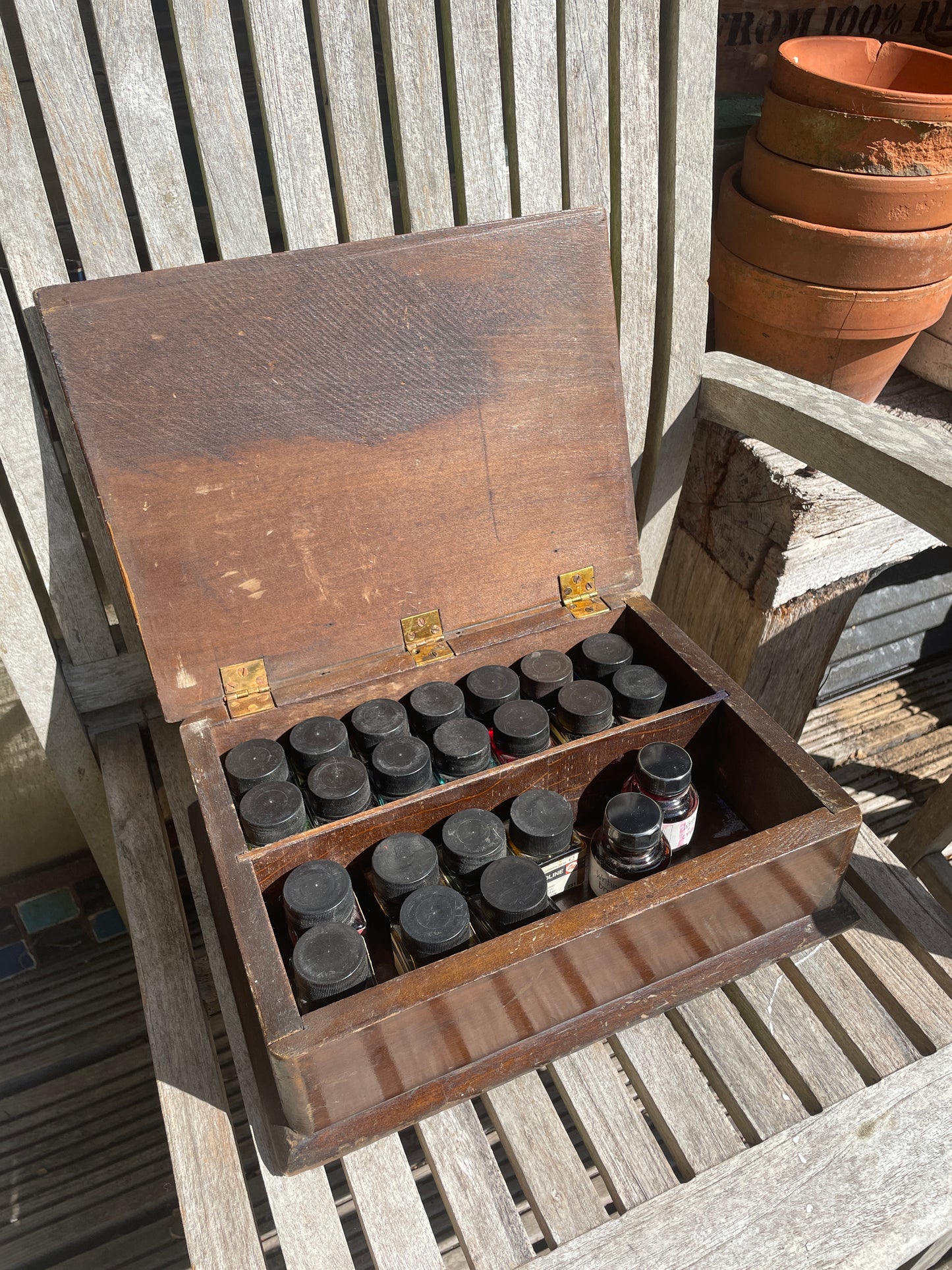 Vintage Artist’s Paint Box with Ecoline Watercolour Inks – Wooden Storage Case, 30ml Bottles by Talens