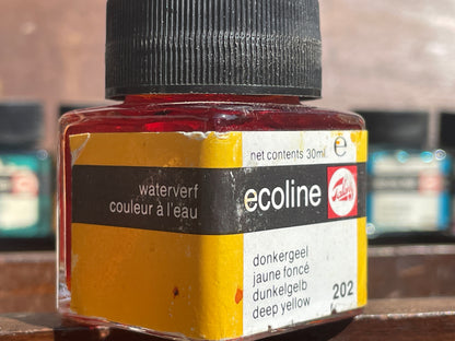 Vintage Artist’s Paint Box with Ecoline Watercolour Inks – Wooden Storage Case, 30ml Bottles by Talens