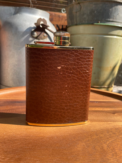 Vintage Hardy Amies Gold Plated Leather Hip Flask – 6oz – Made in England – Fine Gentleman's Gift