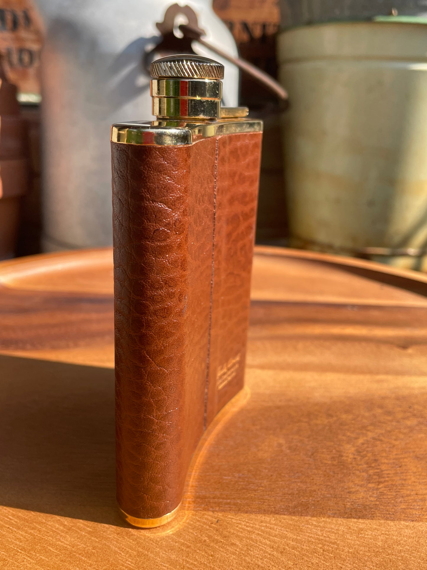 Vintage Hardy Amies Gold Plated Leather Hip Flask – 6oz – Made in England – Fine Gentleman's Gift
