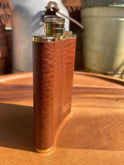 Vintage Hardy Amies Gold Plated Leather Hip Flask – 6oz – Made in England – Fine Gentleman's Gift
