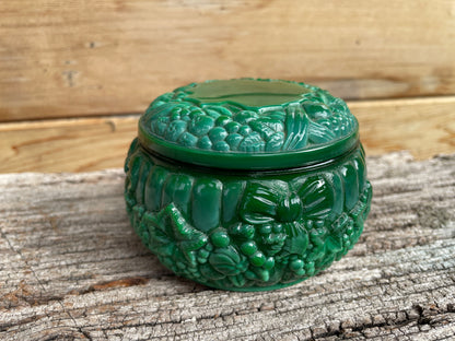 Art Deco Malachite glass trinket pot