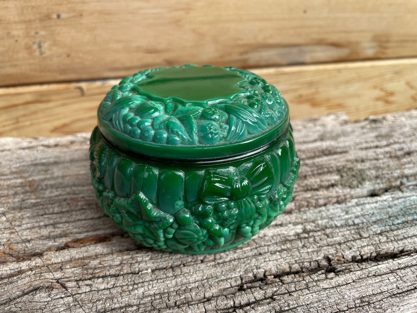 Art Deco Malachite glass trinket pot