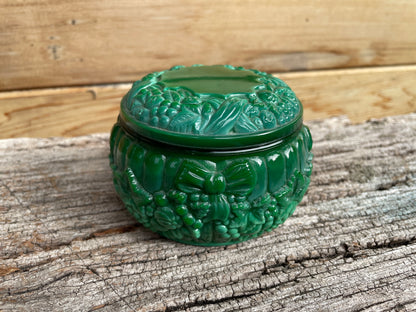 Art Deco Malachite glass trinket pot