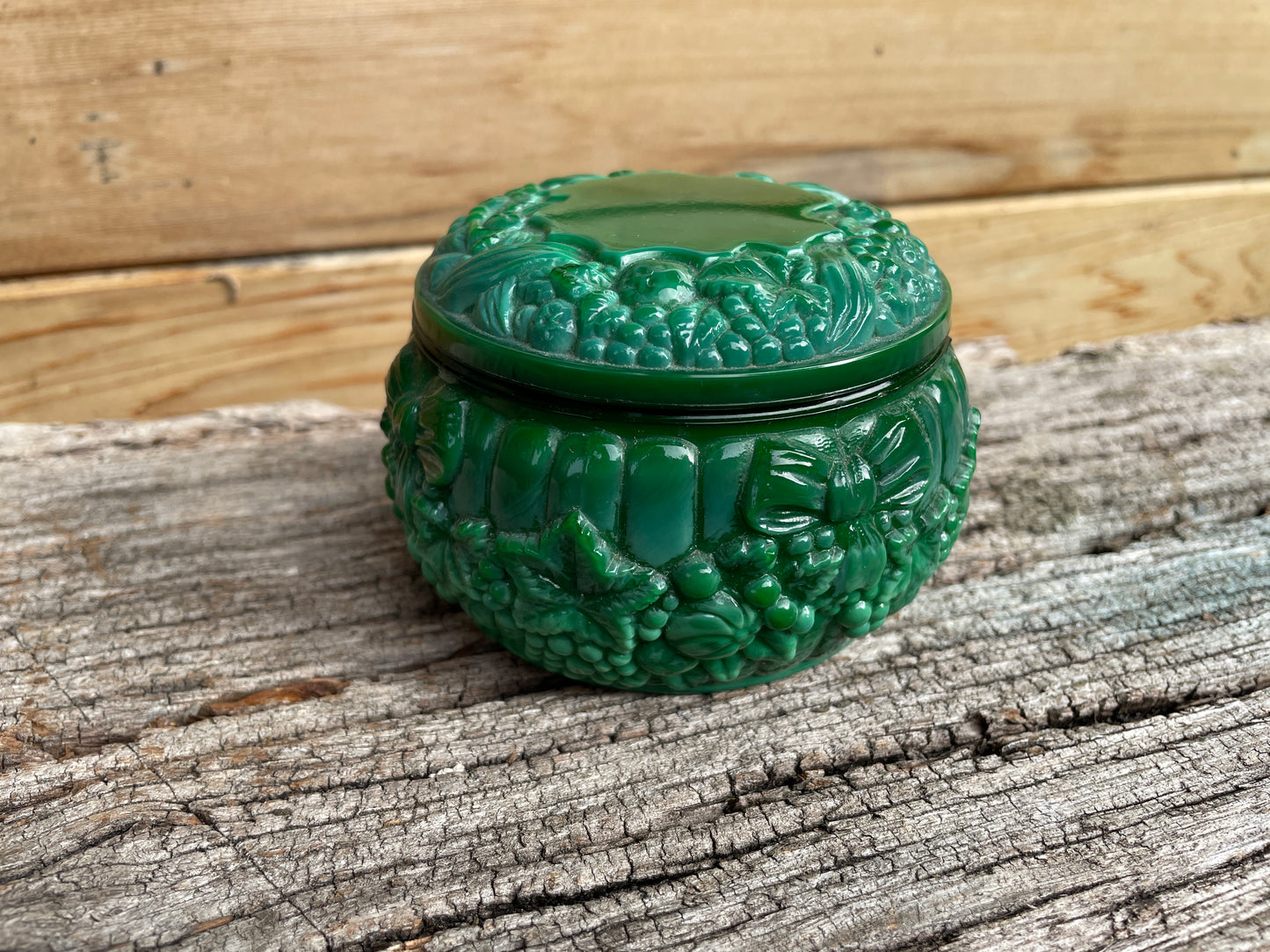 Art Deco Malachite glass trinket pot