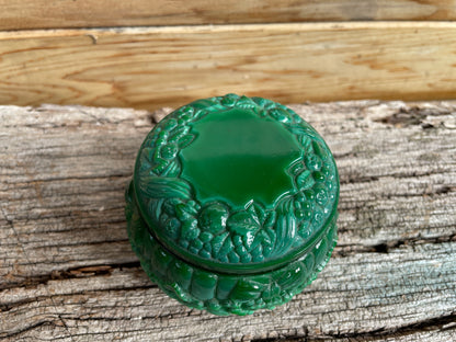 Art Deco Malachite glass trinket pot