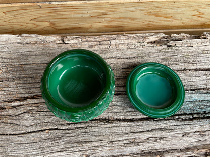 Art Deco Malachite glass trinket pot