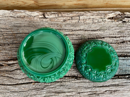 Art Deco Malachite glass trinket pot