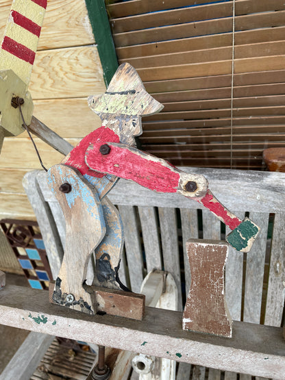 Antique American folk art whirligig man chopping wood wind spinner c1920's needing restoration