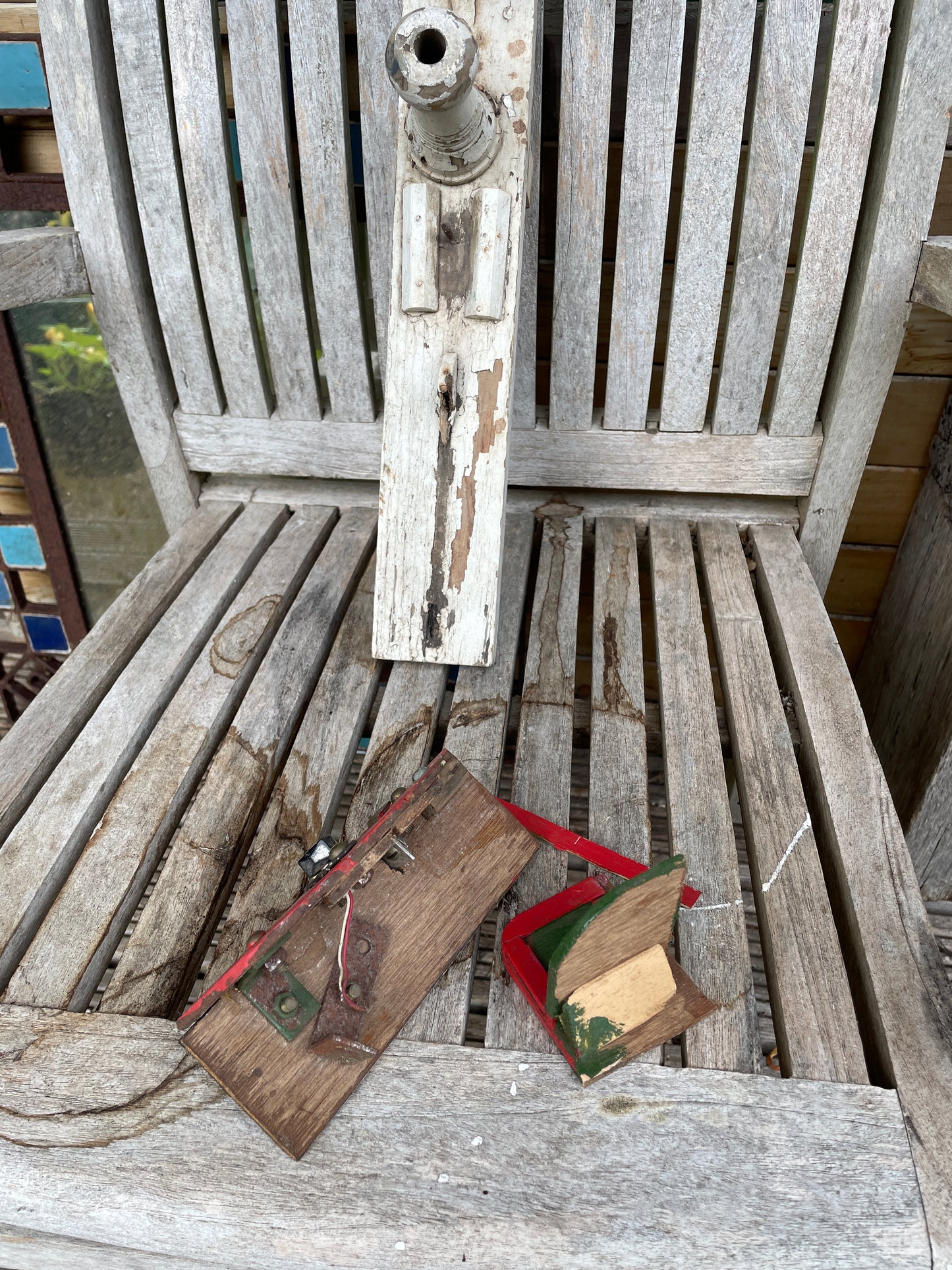 Antique American folk art whirligig man chopping wood wind spinner c1920's needing restoration