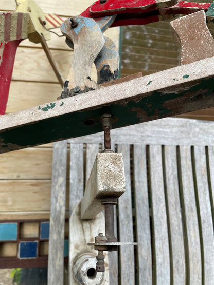 Antique American folk art whirligig man chopping wood wind spinner c1920's needing restoration