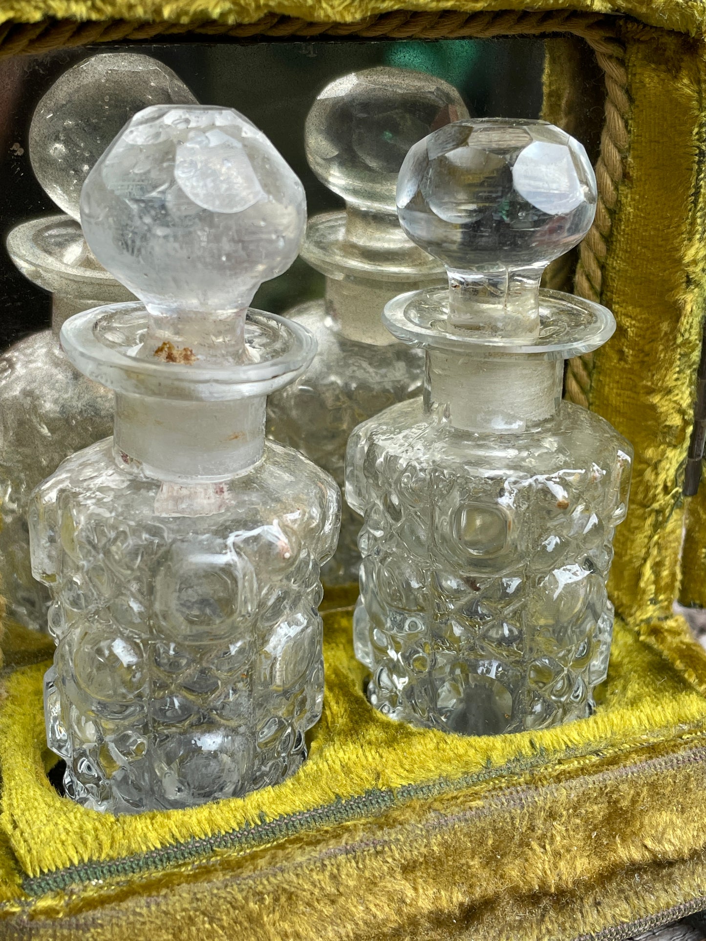 Victorian French Scent bottles in velvet presentation cabinet 12cm tall c1890