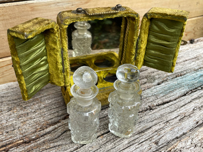 Victorian French Scent bottles in velvet presentation cabinet 12cm tall c1890