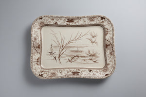 Victorian brown aesthetic transferware platter by Doulton - Kudos pattern - 40cm wide - 1880's