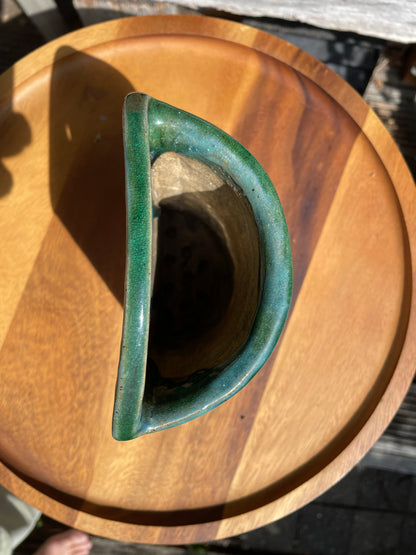 Vintage Chinese Green Glazed Wall Match Holder | Mao-Era Ceramic Wall Pocket with Script and  Wheat Sheaves | Rustic Kitchen Pot