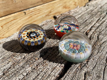 Three miniature Scottish Strathearn Glass paper weights c1970 hand made