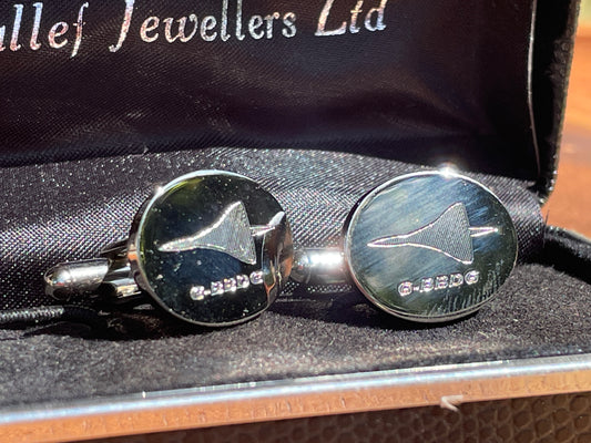 Concorde G-BBDG Cufflinks | British Aircraft Chrome Cufflinks by Micallef | Brooklands Museum Jet Plane Gift | Delta Golf