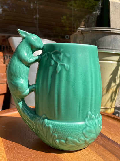 Vintage Sylvac Green Squirrel Jug 1195 | Art Deco Majolica Style Animal Handle Pitcher | Made in England | Woodland Pottery Vase