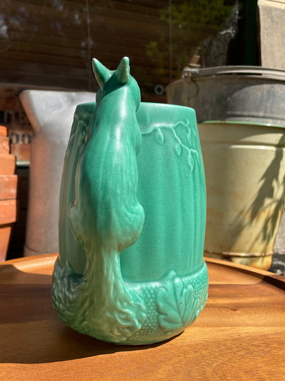 Vintage Sylvac Green Squirrel Jug 1195 | Art Deco Majolica Style Animal Handle Pitcher | Made in England | Woodland Pottery Vase
