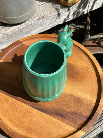 Vintage Sylvac Green Squirrel Jug 1195 | Art Deco Majolica Style Animal Handle Pitcher | Made in England | Woodland Pottery Vase