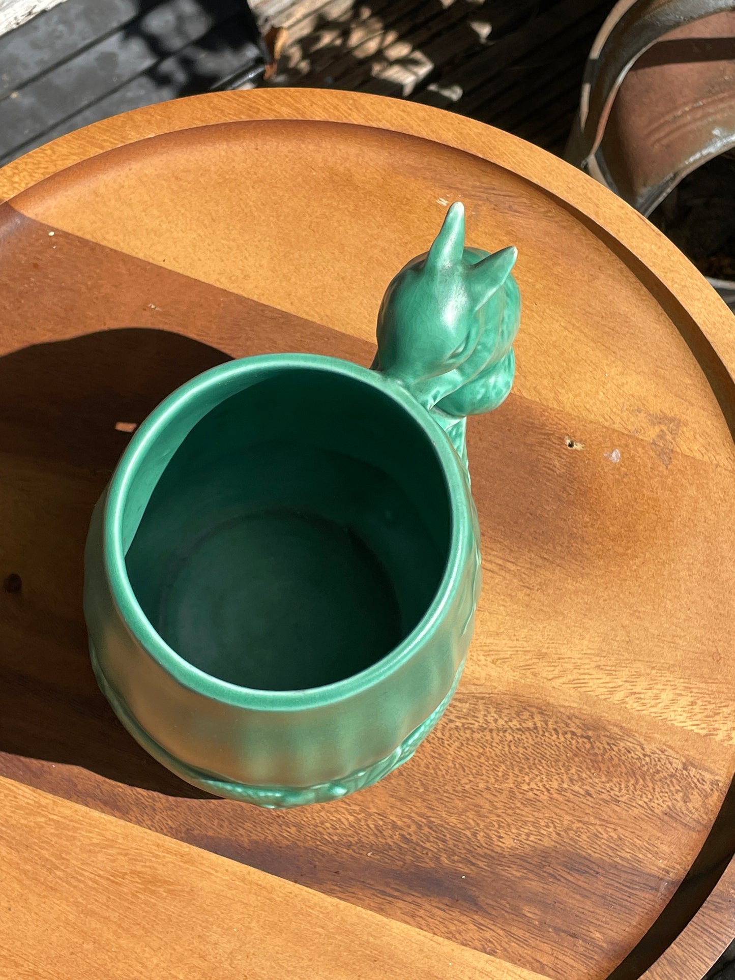 Vintage Sylvac Green Squirrel Jug 1195 | Art Deco Majolica Style Animal Handle Pitcher | Made in England | Woodland Pottery Vase