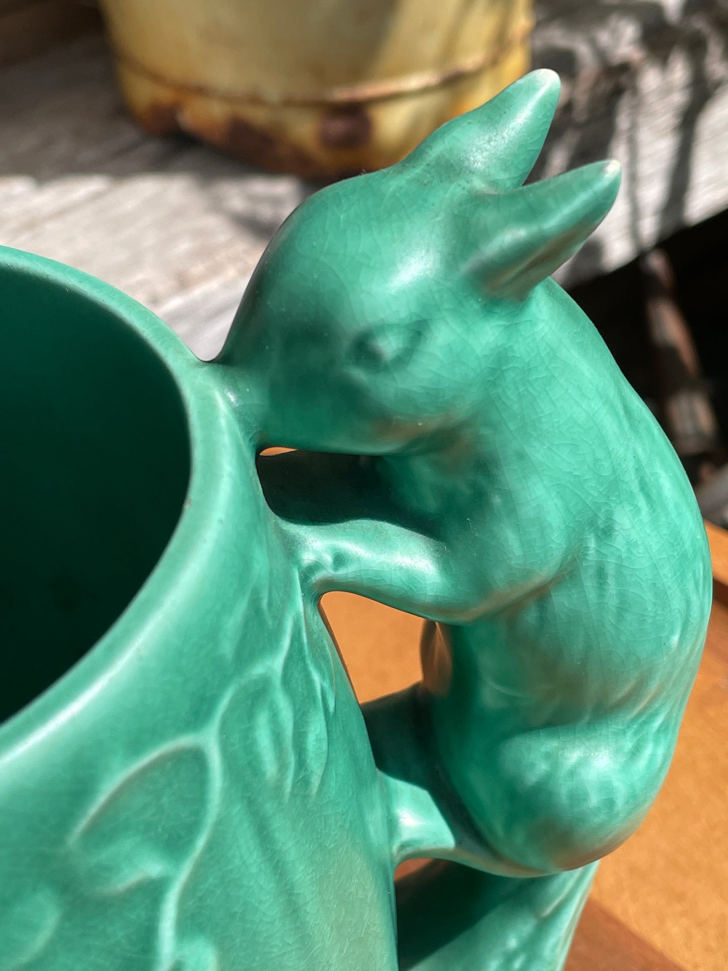 Vintage Sylvac Green Squirrel Jug 1195 | Art Deco Majolica Style Animal Handle Pitcher | Made in England | Woodland Pottery Vase