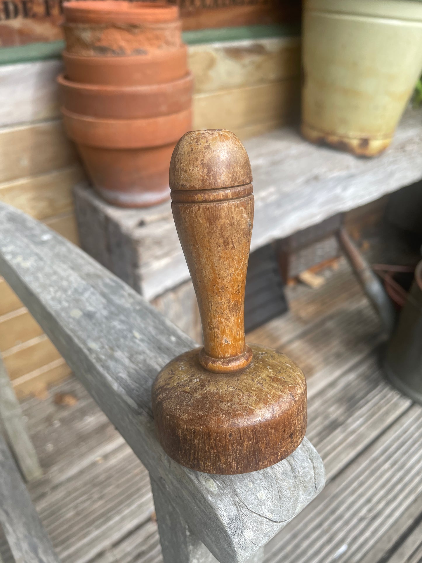 Vintage Wooden Darning Mushroom – Early 20thC Sock Darner Tool – Turned Handle Sewing Repair Aid – Rustic Textile Mender