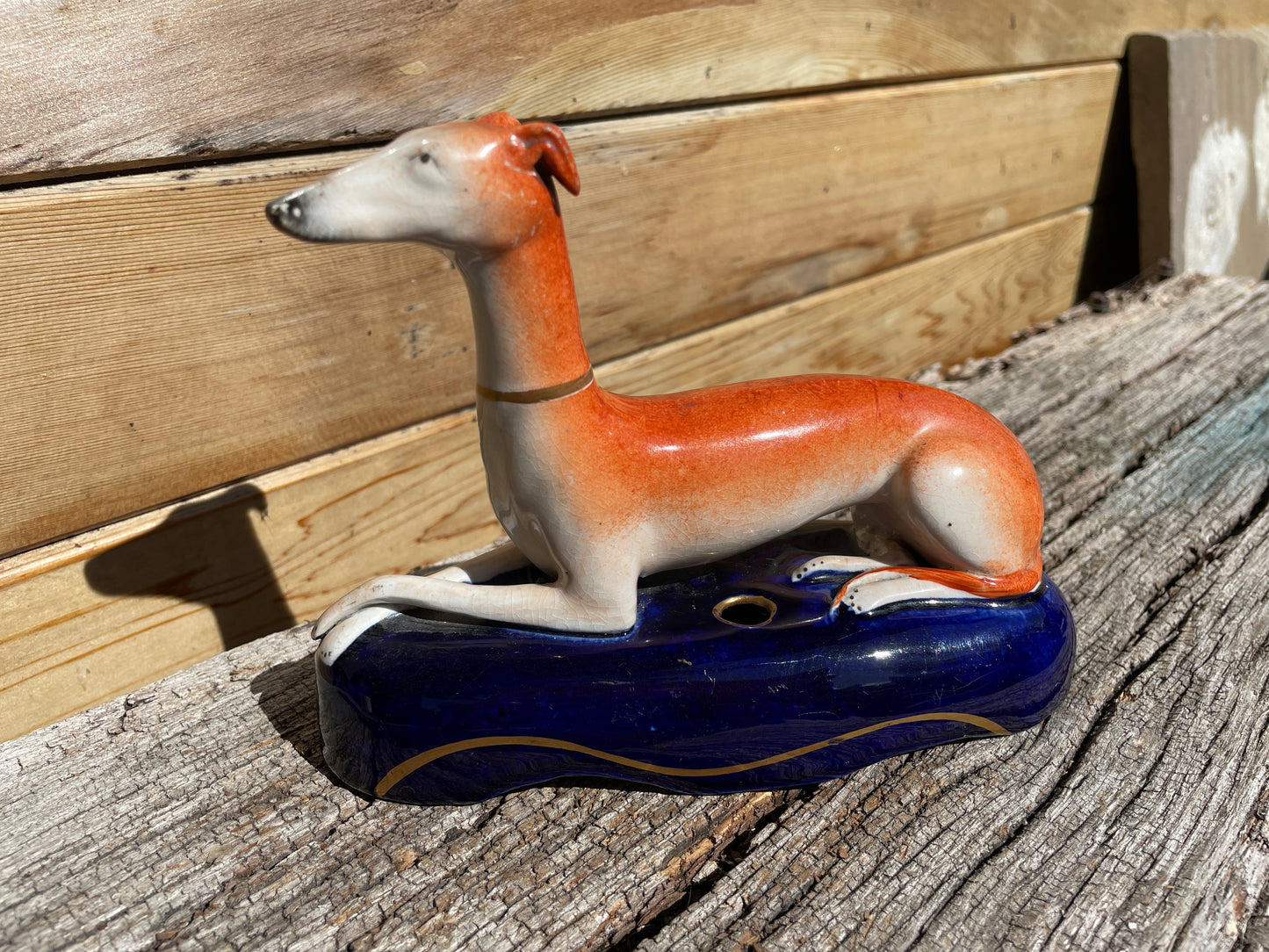 Antique English Staffordshire potteries Whippet Ink Well 12.5cm tall