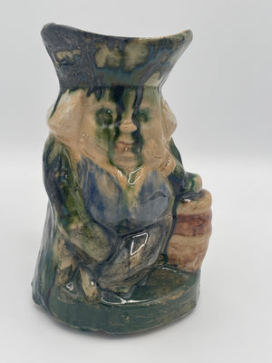 Vintage Studio Pottery Figural Character Jug with Treacle Glaze – Folk Art – 18cm
