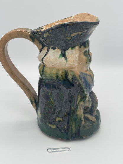 Vintage Studio Pottery Figural Character Jug with Treacle Glaze – Folk Art – 18cm