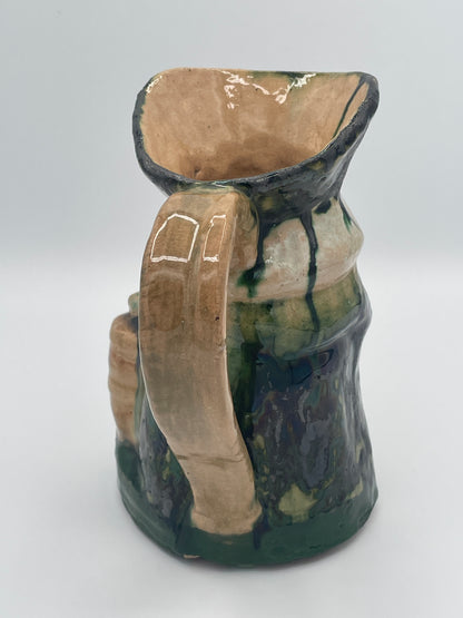 Vintage Studio Pottery Figural Character Jug with Treacle Glaze – Folk Art – 18cm
