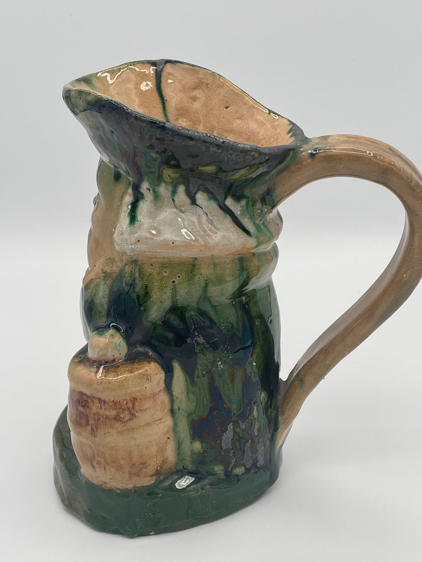 Vintage Studio Pottery Figural Character Jug with Treacle Glaze – Folk Art – 18cm