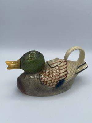 Vintage Tony Wood Staffordshire Mallard Duck Ceramic Decanter Jug Cruet Pourer England 22cm