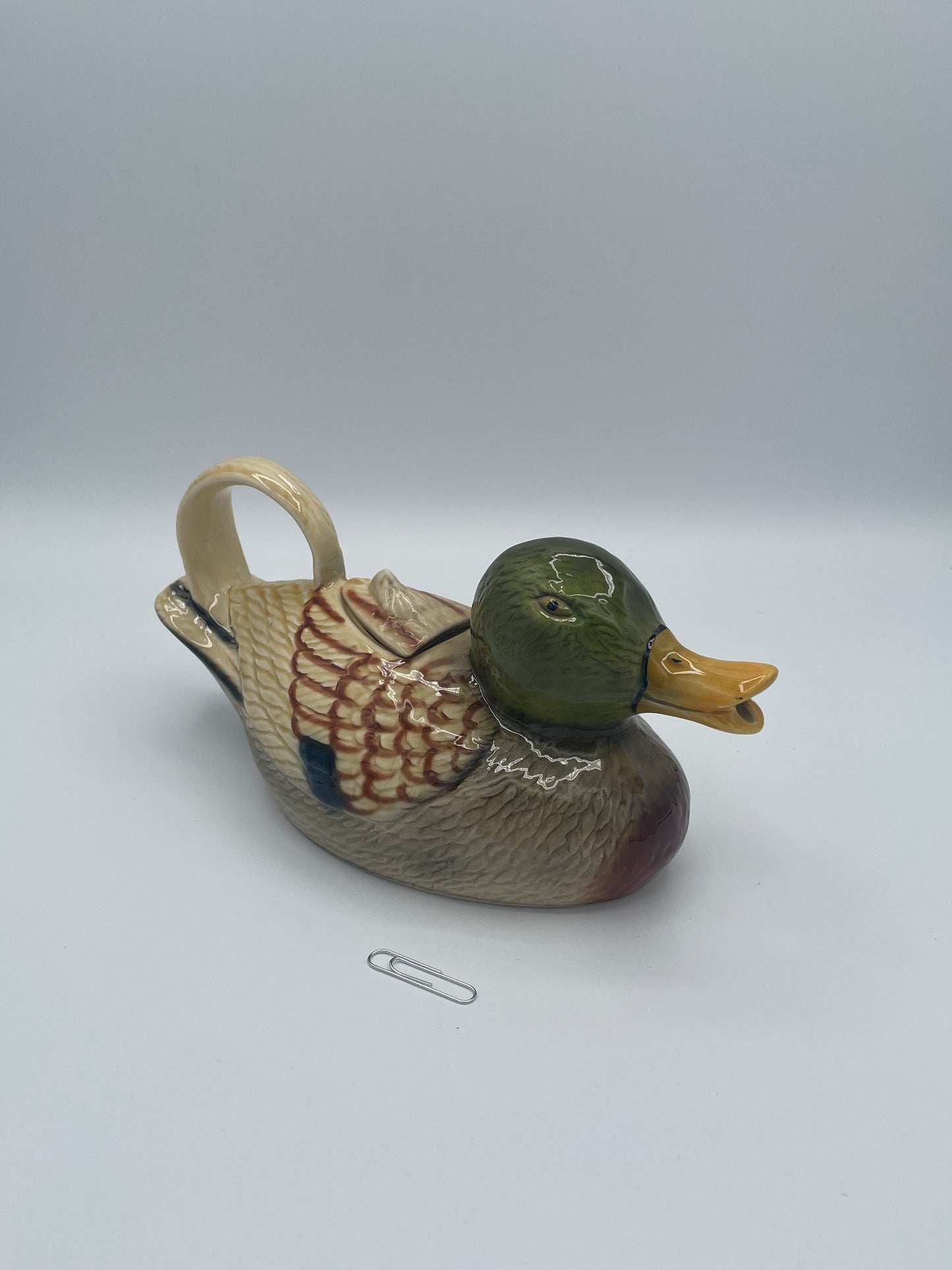 Vintage Tony Wood Staffordshire Mallard Duck Ceramic Decanter Jug Cruet Pourer England 22cm